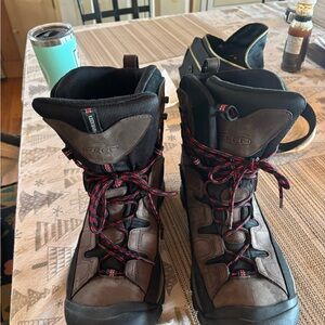 Keen Dark Brown and Black Boots with Red Laces